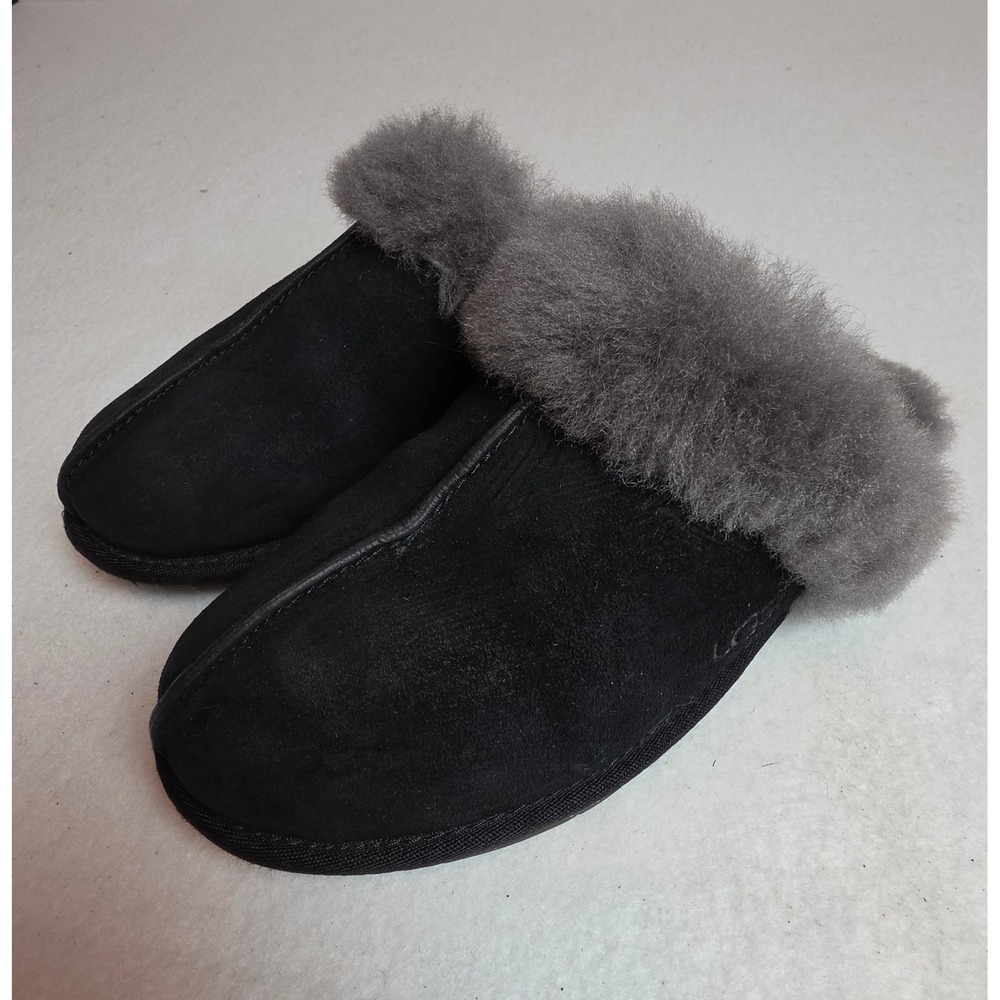 UGG Coquette Black Suede Grey Sheepskin Fur Slippers 5661 Womens 7